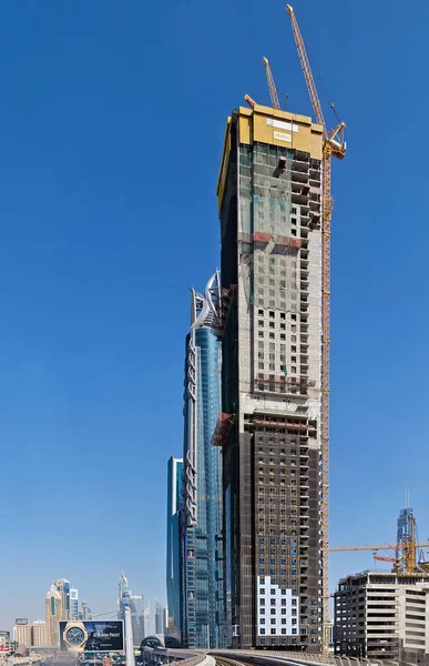 Panorama wolkenkrabbers gebouwen Dubai stad, Verenigde Arabische Emiraten — Stockfoto