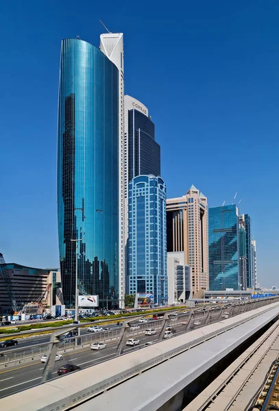 City felhőkarcoló nézet városkép Dubai, építészet Egyesült Arab Em — Stock Fotó