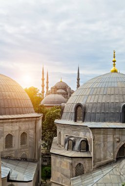 St. Sophia Katedrali üstten görünüm kubbeleri Minare Istanbul, Türkiye