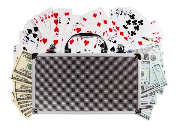 Jogar cartas poker americano cem dólares isolado — Fotografia de Stock