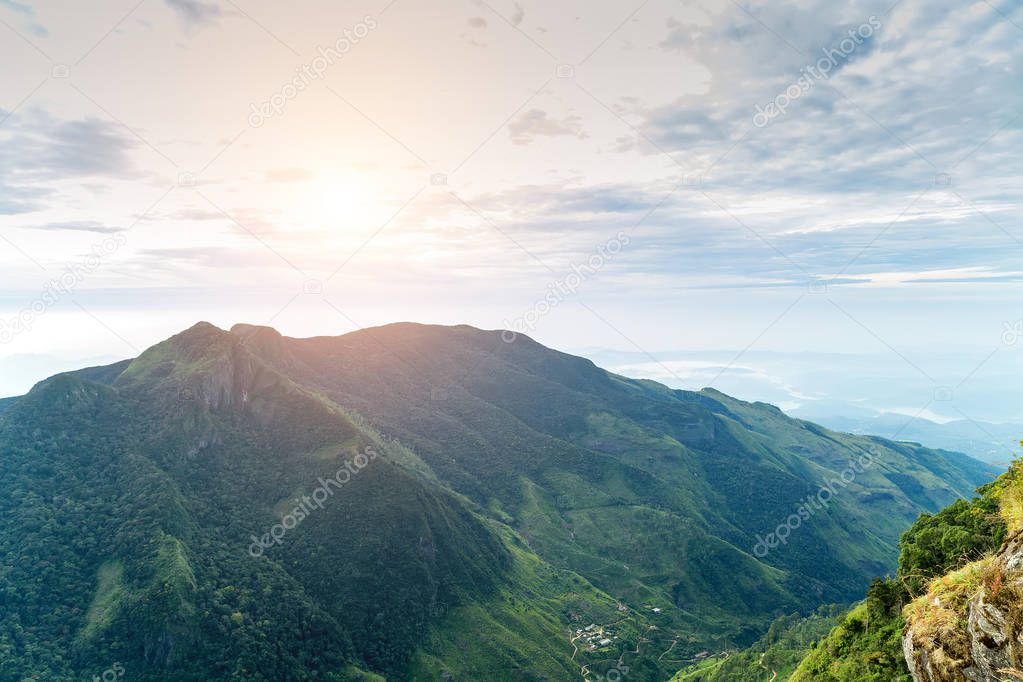 Mountains in summer time sunrise cloud forest Worlds End in Hort