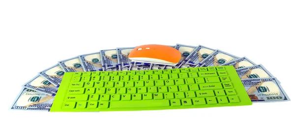 Mouse del computer arancione Dollaro USA fatture tasto verde — Foto Stock