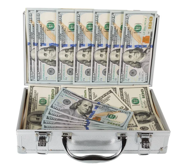 Suitcase Case full of money Isolated on a White — Stock Photo, Image