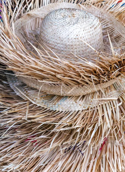 White panama hat Hand made with bamboo and real dried ferns — Stock Photo, Image