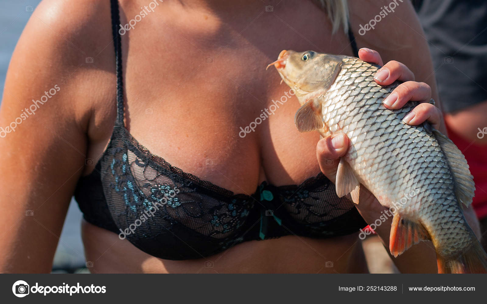 Happy fisher girl Fisherman Carp fishing — Stock Photo © fotoall