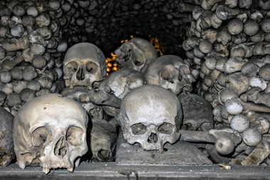 arka plan kavramı İskelet mezar kemikleri ve kafatasları.