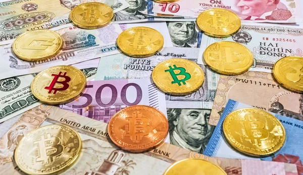 Złoto Bitcoin Crypto waluta banknotów luksusowe backround — Zdjęcie stockowe