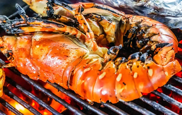 Lobster cooking grill Food Background — Stok fotoğraf