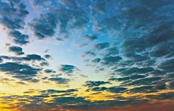 Mavi gökyüzünün arka planı beyaz bulutlar. (Yağlı boya filtresi) — Stok fotoğraf