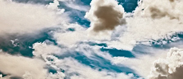 Fluffy white cloud in blue sky. Oil Paint filter — Stock Photo, Image