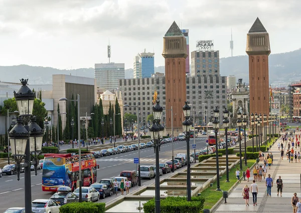 Barcelona España Agosto 2012 Placa Espanya Vista Cascada Jardín Barcelona — Foto de Stock