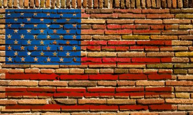 Amerika Birleşik Devletleri Bayrağı eski tuğla duvar arka plan dokusu
