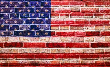 Amerika Birleşik Devletleri Bayrağı eski yıpranmış kırmızı tuğla duvar arka planı