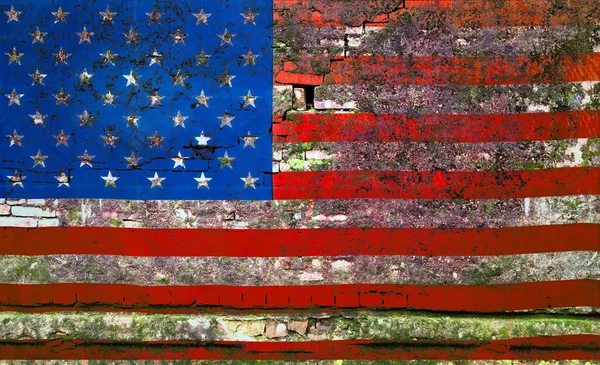 Flag Usa Brickwall Empty Wall Stone Texture Background — стокове фото