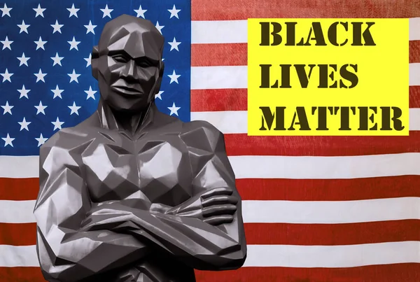 black lives matter slogan anti black racism polygonal man background Flag of the United States of America USA