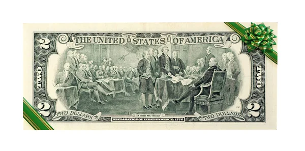 Vyhlášení Nezávislosti Nám Dva Dolary Bankovky Thomas Jefferson — Stock fotografie