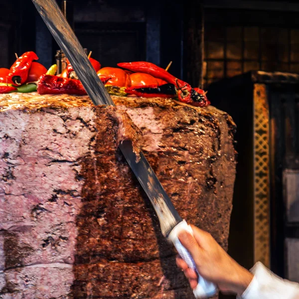 Doner Kebab Cuchillo Cocina Para Cortar Cocina Tienda Kebab Cocina — Foto de Stock
