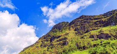 manzara terasları pirinç tarlaları yeşil çimen mavi gökyüzü bulutu Sapa, Kuzey Vietnam.