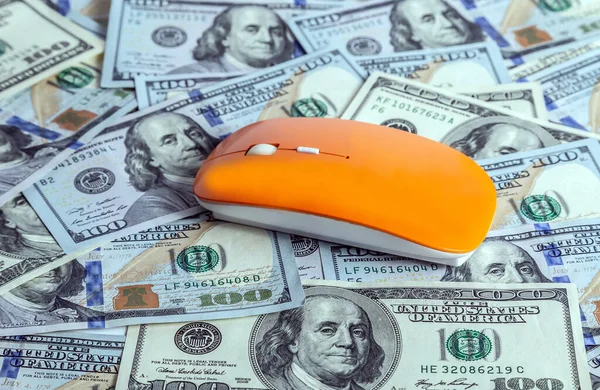 Computer Mouse Click Internet Scroll Surf Dollar Banknotes Background Economy — Stock Photo, Image