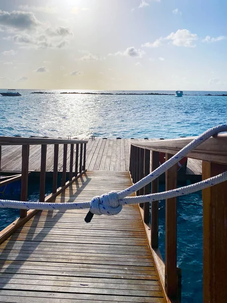 Coucher Soleil Sur Plage Villas Sur Pilotis Aux Maldives Île — Photo