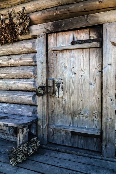 Främre Gammal Trä Dörr Hem Exteriör — Stockfoto