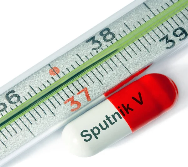 Αντι Covid Εμβόλιο Sputnik Ιατρικό Χάπι Healthcare Έννοια Θεραπεία Coronavirus — Φωτογραφία Αρχείου