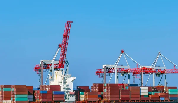 Přístavní Jeřáby Kontejner Mezinárodní Přístavní Obchod Logistický Import Nákladní Loď — Stock fotografie