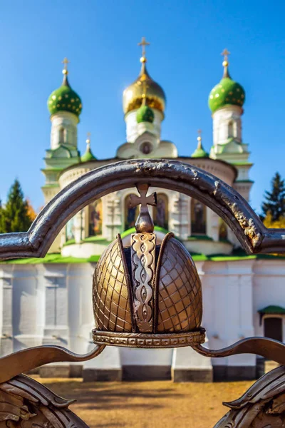 Gold Russian crown. St Sampsoniy Church on the battlefield Battle of Poltava, Ukraine