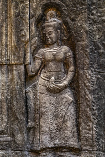 Apsara Khmer Danza Scultura Pietra Intaglio Sul Muro Rilievo Devata — Foto Stock