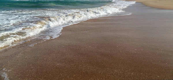 Spiaggia Sabbiosa Selvaggia Mare Panorama Copia Spazio Costa — Foto Stock