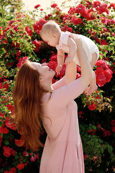 Happy Family Blossom Roses Garden — Stock Photo, Image