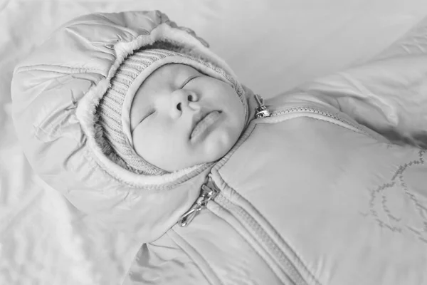 Winter Newborn Baby Wearing Overall Sleeping — Stock Photo, Image