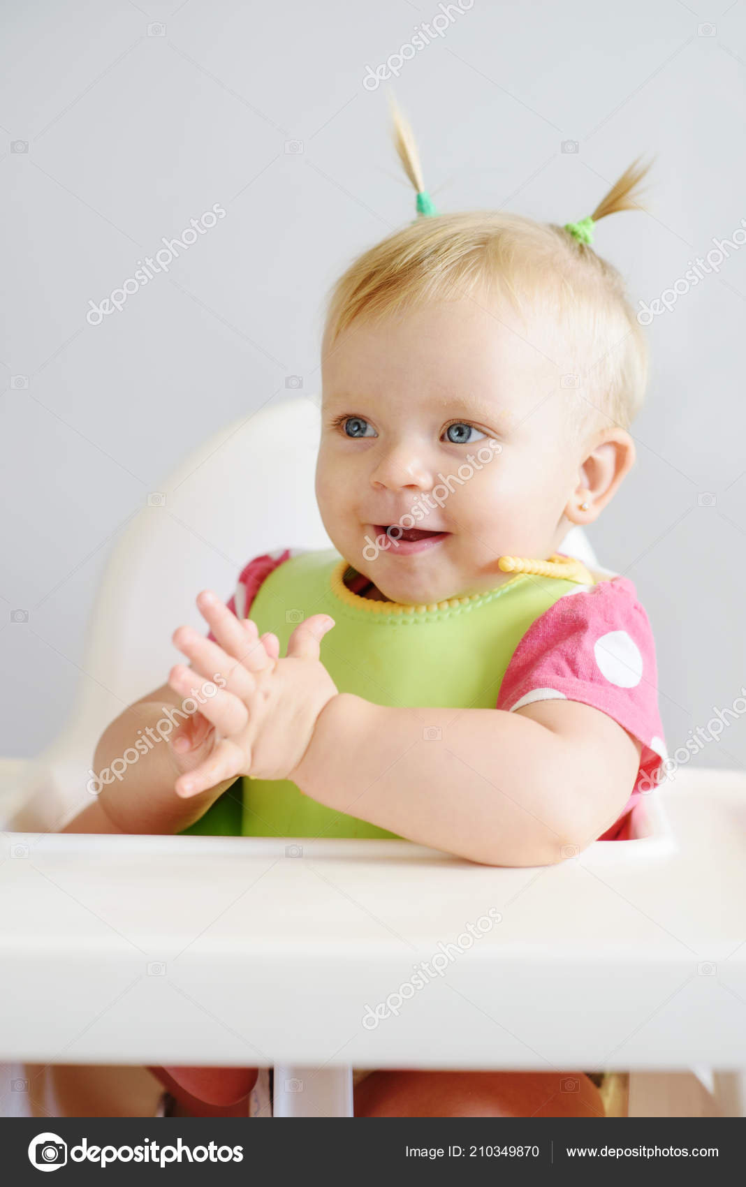 Cheerful Baby Girl Her First Hairstyle Home Stock Photo C Reanas 210349870