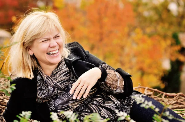 Happy Middle Aged Woman Fall Time — Stock Photo, Image