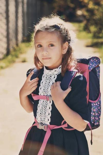School Girl Backpack Going School — Stock Photo, Image