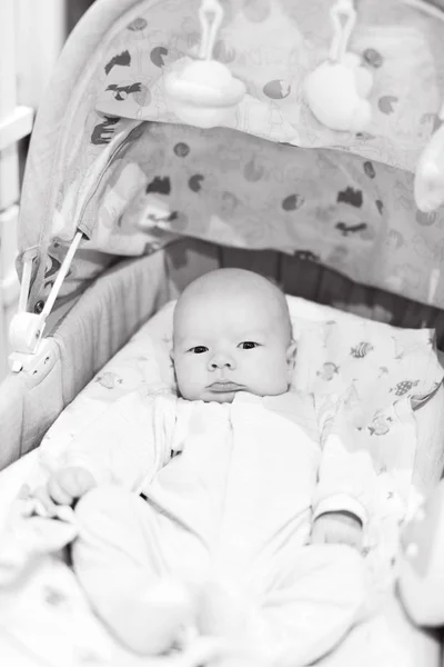 Sweet Newborn Baby Laying Crib — Stock Photo, Image