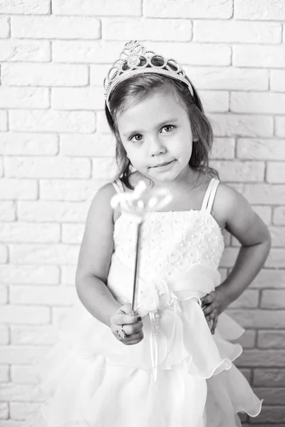 Niedliche Kleine Prinzessin Mit Krone Und Zauberschwan — Stockfoto