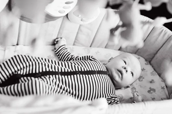 Baby Crib Looking Colorful Baby Mobile — Stock Photo, Image