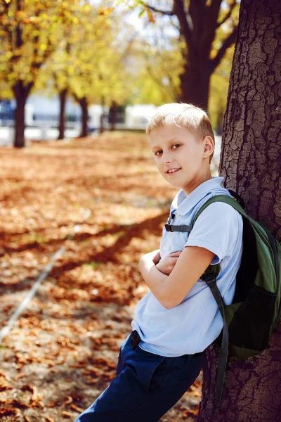 Schoolboy with backpack — Stock Photo, Image