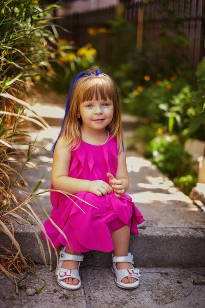 Pretty Little Girl Wearing Dress Outdoors Summer — Stock Photo, Image