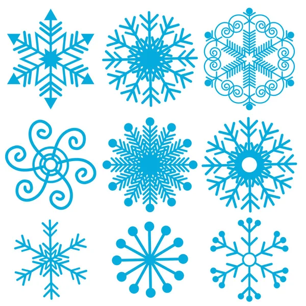 Set Flocos Neve Rendados Azuis Natal —  Vetores de Stock