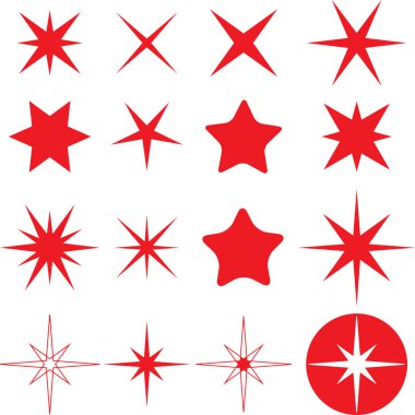 Farklı tek renkli kırmızı yıldızlar şeffaf arka plan üzerinde ayarlayın. EPS 8
