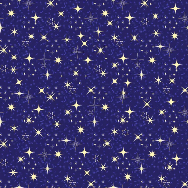Seamless dark blue pattern with golden stars. — Stock Vector