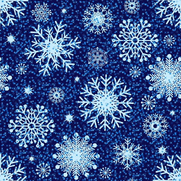 Нежный Темно Синий Узор Снежинками Звездами Eps — стоковый вектор