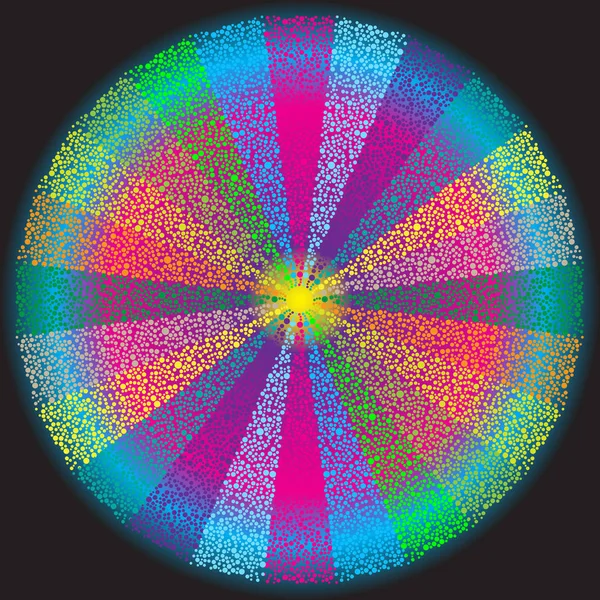 Rainbow Frame Aus Kleinen Kugeln Und Bunten Strahlen Und Konzentrischen — Stockvektor