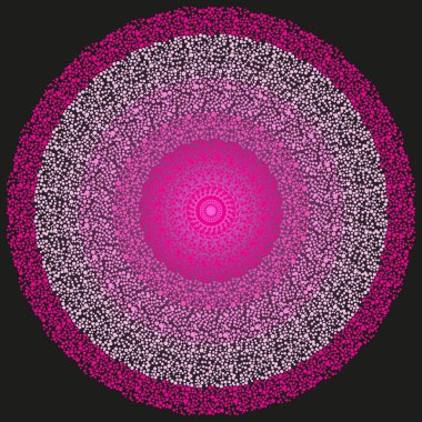Küçük topları ve degrade eş merkezli halkalardan siyah bir arka plan, eps 8 renkli pembe-mor yuvarlak çerçeve