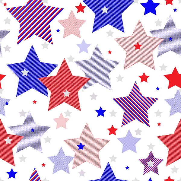 Çizgili kırmızı ve mavi beş köşeli yıldız şeffaf bir arka planda vektör eps 8 seamless modeli