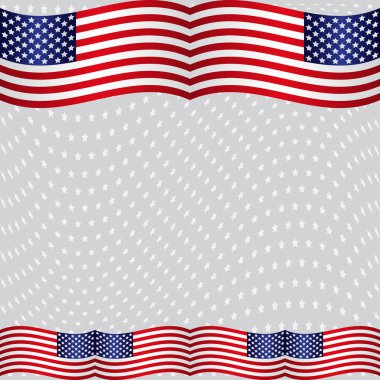 Yıldızlar ve Amerikan bayrakları ile ışık gri çerçeve. Metin için yer. Kartpostal. Vektör görüntü. EPS 8