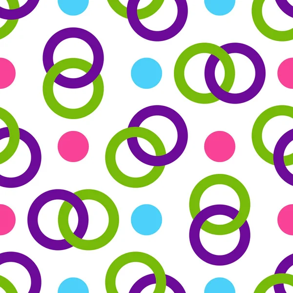 色とりどりの絡み合ったリングとボールのシームレス パターン 透明な背景 ベクトル画像 Eps — ストックベクタ