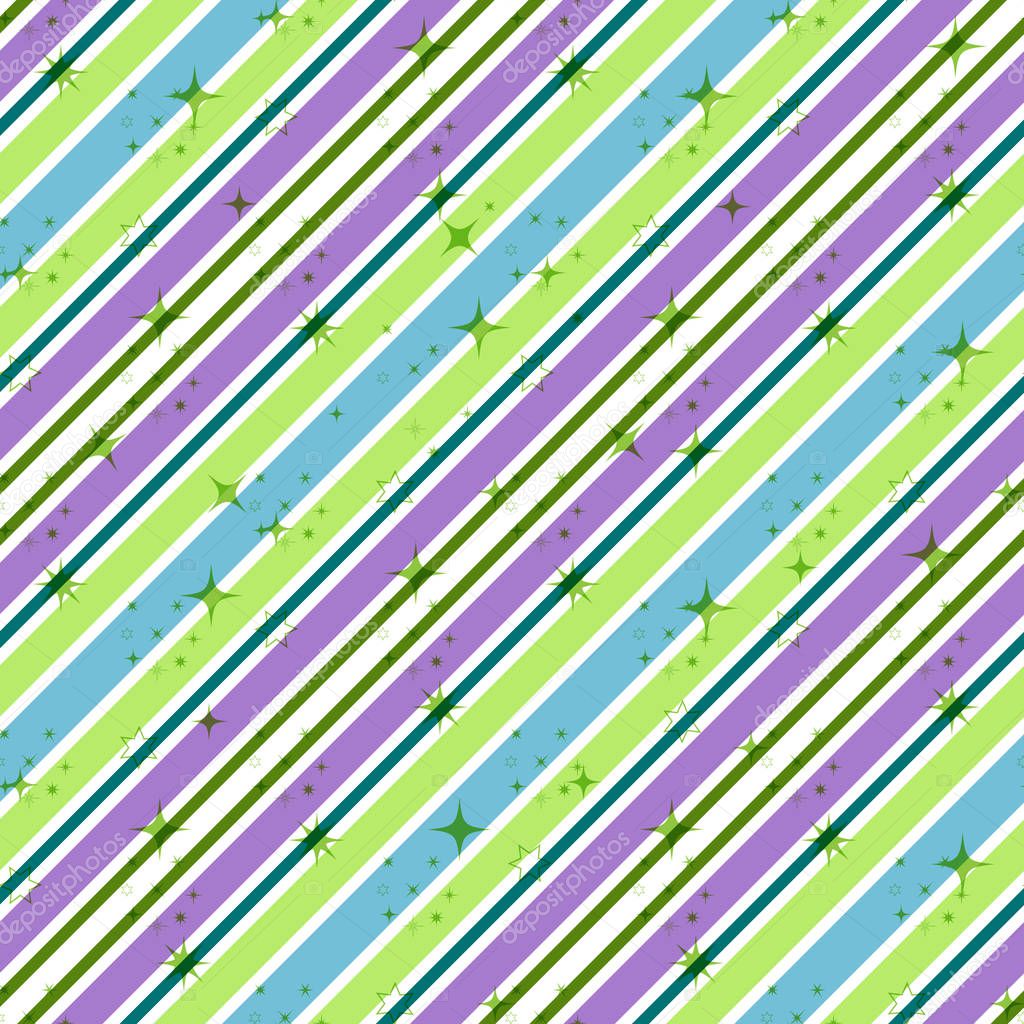 Seamless striped diagonal retro pattern with translucent green stars, vector eps 10